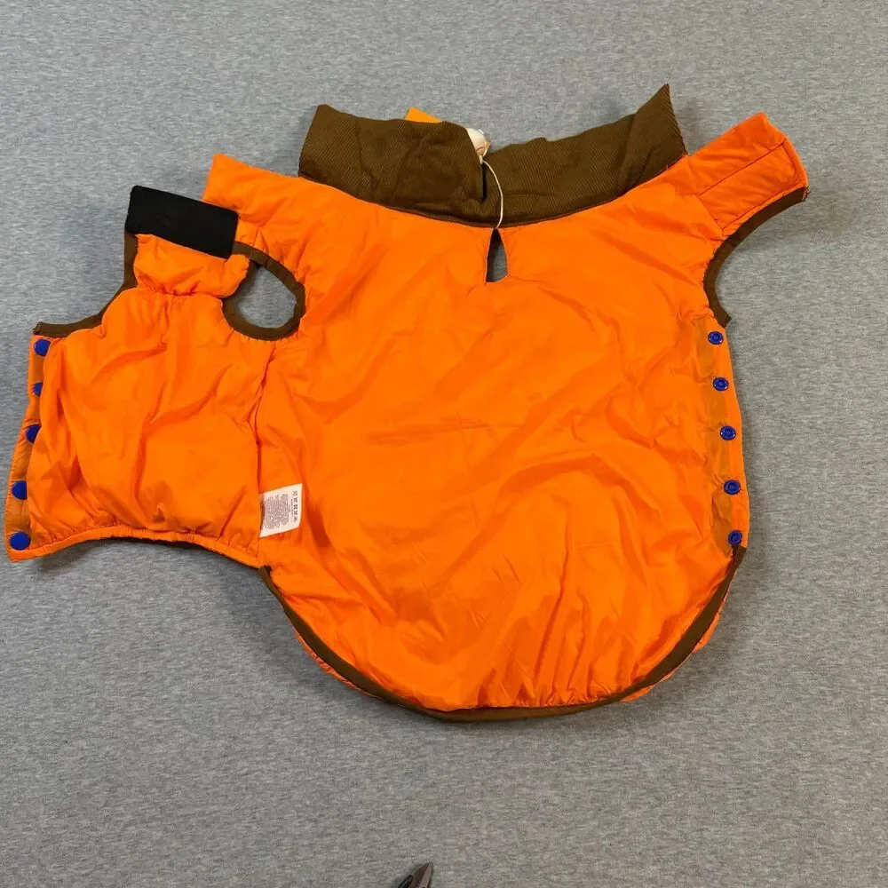 QUEEICE Dog Down Coat Jacket Orange Quilted Warm Size Large NWT Pockets